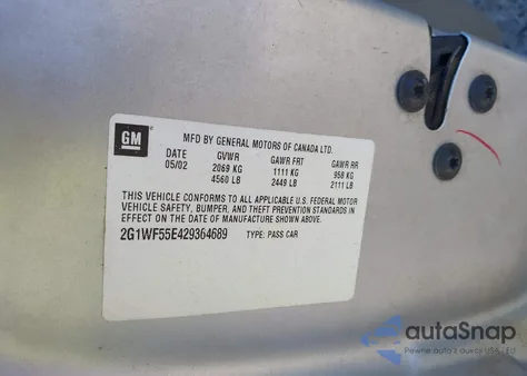 2002 Chevrolet Impala z USA, uszkodzony, nr VIN 2G1WF55E429364689